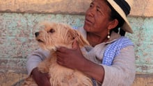 Herlinda and Luna, her dog. Puno, Perú. World Animal Protection has been giving a workshop to local school teachers on dog bite prevention.