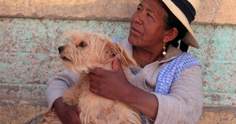 Herlinda and Luna, her dog. Puno, Perú. World Animal Protection has been giving a workshop to local school teachers on dog bite prevention.